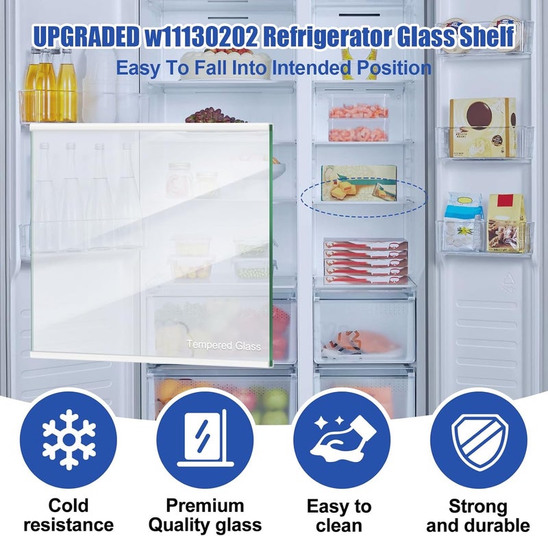 FBULWSEC UPGRADED W11130202 Freezer Glass Shelf, Fridge Tempered Glass Shelf for Whirlpool Freezer Shelf Replacement, Refrigerator Glass Door Shelf Parts Replaces W10527848, 4545865, EAP12347521, WRS571CIHZ04 - Image 5